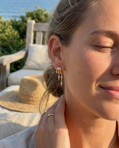 MUMREUES Gold Earrings for Women Trendy 14K Gold Plated Dangle Earrings Small Hoop Huggie Drop Stud Earrings Cubic Zirconia Simple Minimalist Dainty Chain Tassel Hypoallergenic Earrings - color: Simple & Gold