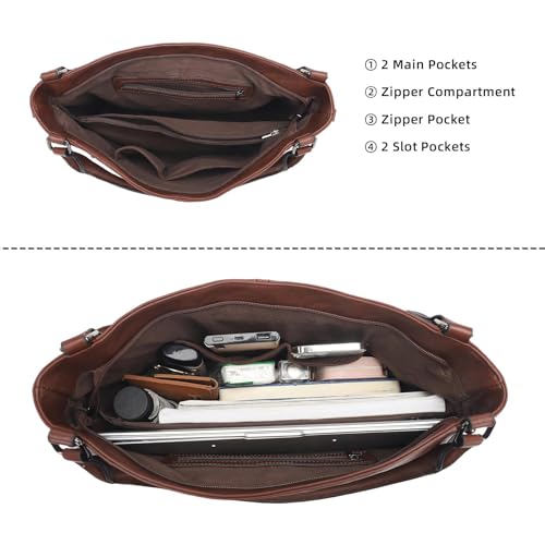 Shoulder Handbags for Women Large Soft Casual PU Leather Hobo Tote Purses - color: B-chestnut Brown