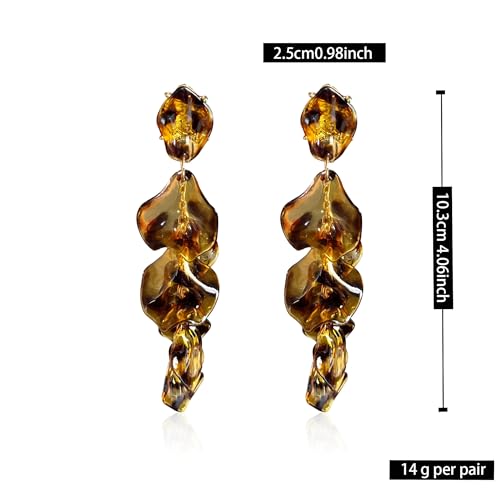Long Acrylic Rose Petal Earrings Dangle Exaggerated Flower Earrings Drop Statement Floral Tassel Earrings for Women - color: Amber