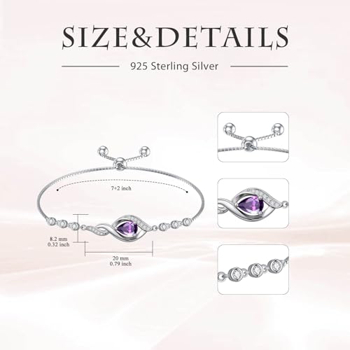 HPQQ Birthstone Bracelet for Women 925 Sterling Silver Infinity Love Jewelry Anniversary Birthday Mothers Day Gifts for Mom Wife Her - color: 02-February-Amethyst