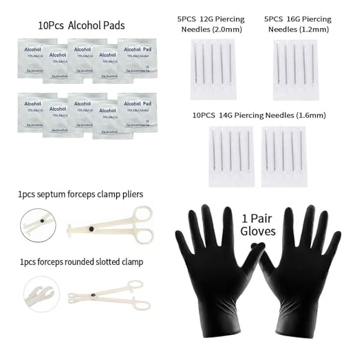 Complete 140PCS Piercing Kit with 14G 16G Stainless Steel and Acrylic Jewelry for All Body Piercings Including Eyebrow, Nose, Lip, Tongue, Ear, Tragus, and Belly Button - Includes Piercing Tools