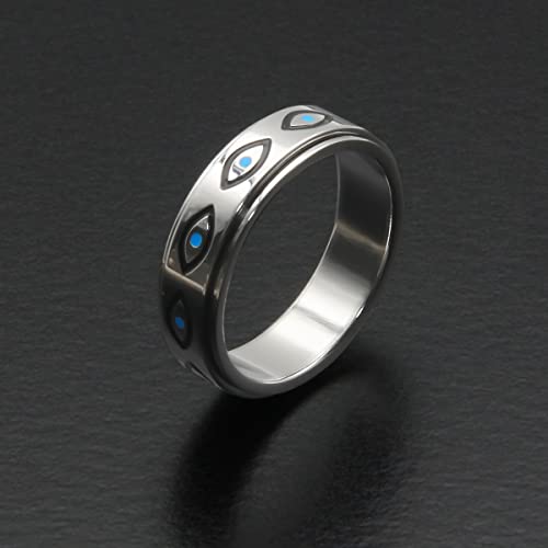 Anxiety Ring for Women Spinner Rings:Rotating Rings Stainless Steel 6mm Moon Star Anxiety for Men Band Jewelry Gift for Women Size 6 7 8 9 10 - color: Evil Eye-Silver