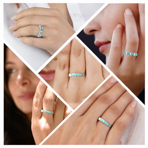 SHOP LC DELIVERING JOY Santa Fe Style Turquoise Ring for Women 925 Sterling Silver Band Boho Western Jewelry for Women Promise Rings Size 7 Birthday Christmas Gifts