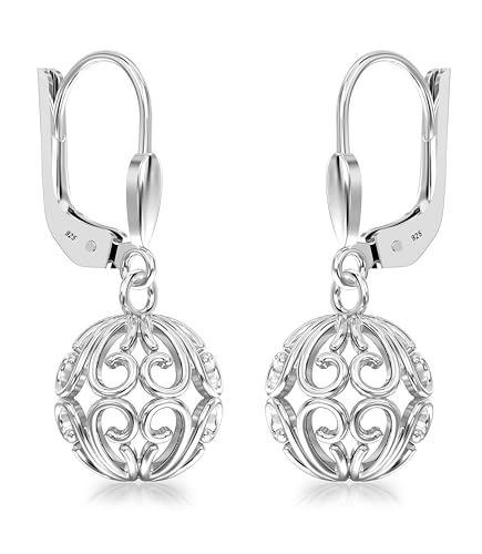 LeCalla 925 Sterling Silver Leverback Drop Earrings | Lightweight Celtic-Knot Filigree Heart Teardrop Dangle Earring for Women's Gift for Her - color: Filigree Ball Drop