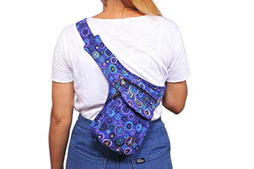 The Collection Royal Fanny Pack Crossbody Bags for Women| Cotton Canvas Boho Hippie Festival Colorful Belt Bag for Women (Purple Peace R) - color: Purple Peace R