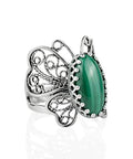 Filigranist Sterling Silver Filigree Art Butterfly Women Cocktail Ring with Gemstones - color: Malachite