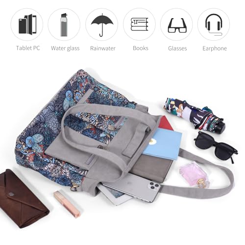 Black Butterfly Boho Canvas Tote Bag for Women, Large Printed 2-in-1 Shoulder & Crossbody Casual Purse for Daily Commute - color: Gray