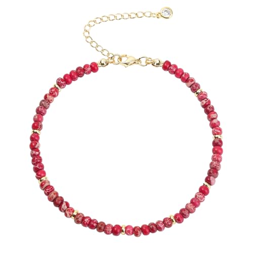 Natural Stone Beaded Anklets Bracelets for Women Handmade Beaded Anklet Bracelet Waterproof Boho Beads Ankle Bracelet Adjustable Summer Jewelry - color: red