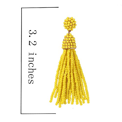 NLCAC Women's Beaded tassel earrings Long Fringe Drop Earrings Dangle 6 Colors - color: yellow