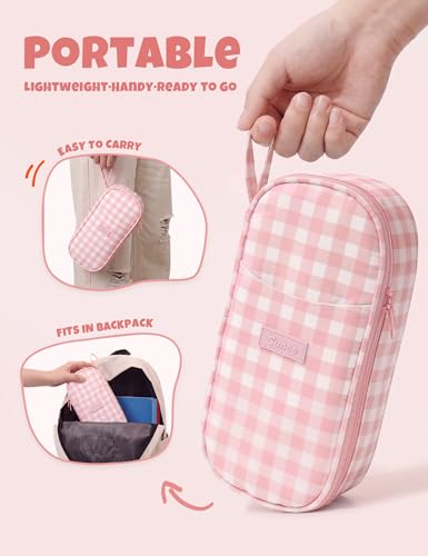 SUNEE Cute Pencil Case, Large Colored Pencil Pouch, Aesthetic Pen Bag with Zipper, Kawaii Stationery Storage and Organizer, School Supplies for Teen and Adult, Boys & Girls, Pink Checkered - color: Pink Checkered