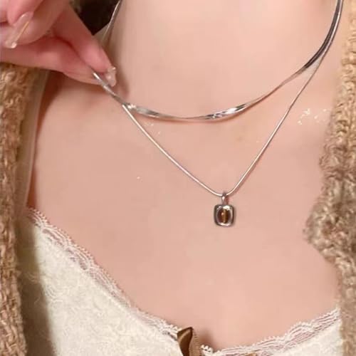 Gold Necklaces for Women Gifts - 14K Gold Plated Necklace for Women Necklaces for Her Tiny Fashion Jewelry for Teens，for Women Friends Jewelry Gifts，Necklace Gold Jewelry Birthday Gifts - style: Double layered tiger eye stone pendant necklace