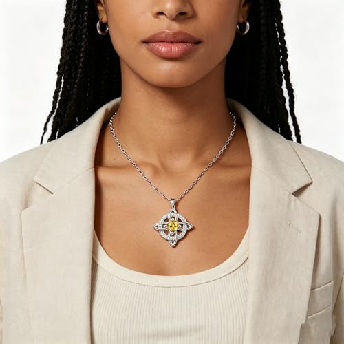 Mystical Birthstone Witches Knot Necklace – Natural Crystal Celtic Pendant, Wiccan Pagan Jewelry Gift for Women - color: October
