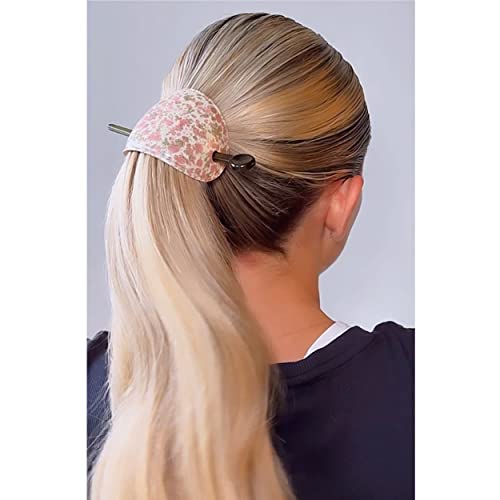 Camila Paris CP3343 French Hair Bun Holder Cover Cap Hair Updo, Pink and Green, Hair Pin Thru, Strong Hold Grip Hair Clips for Women, No Slip and Durable Styling Girls Hair Accessories, Made in France - color: Pink/Green