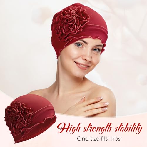 Geyoga Cotton Chemo Headwear Turban for Women Soft Elastic Cancer Hat Cancer Sleep Caps Head Wraps for Women with Hair Loss - color: Wine Red