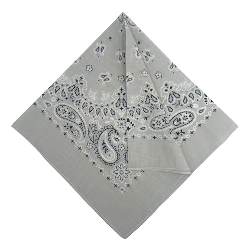 Single Pack Bandanas 60s Premium Cotton Soft Thin Handfeel Large Handkerchief for Men and Women - color: Grey