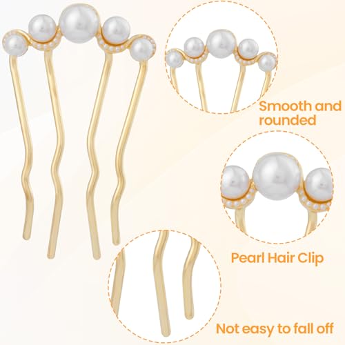 2 Pcs Pearl Hair Pins U Shaped, Elegant Vintage French Pearl Hair Comb, French Twist Hair Pin for Brides, Bridesmaid, Party, Daily, Holiday (Gold) - color: Gold