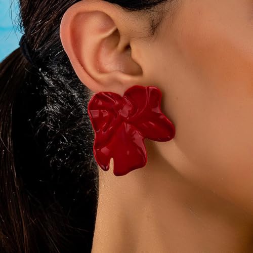Statement Chunky Gold Large Silver Earrings for Women Trendy, Big Irregular Geometric Dainty Liquid Metal Stud Earrings Simple Prom Party Jewelry Gift - color: Red -Cute