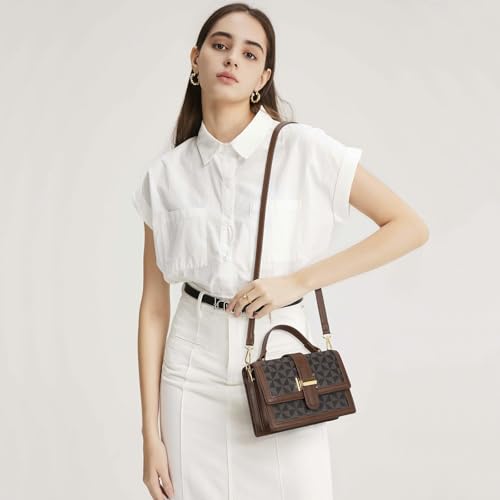 KKXIU Crossbody Bags for Women - Top Handle Purses for Lady, Leather Handbags Shoulder Clutch with Adjustable Shoulder Strap - color: Brown Checkered