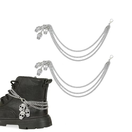 Nojess 2Pcs Punk Goth Shoe Chains Skull Boot chains Skeleton Hand Shoe Charms Shoes Sneakers Martin Boots Accessories Stuff - style: Skull Chain