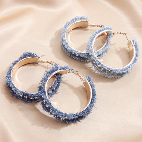 Coiris Bohemian Statement Dangle Earrings for Women Denim Leather Shells Pearl Polygonal Leaf Circle Drop Earrings for Women - style: Rhinestone-B