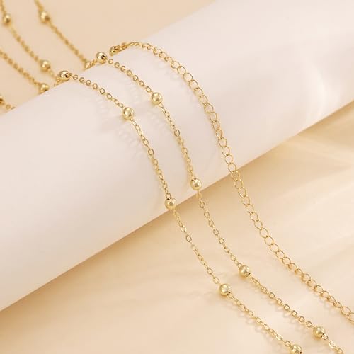 CHESKY Waist Beads for Women, Dainty 14k Gold Plated Waist Chain Beach Accessories Cute Belly Chain Body Chain Gold Chain Belts for Women Summer Beach Jewelry for Womens Gifts Rave Outfits for Womens - style: bead chain-gold