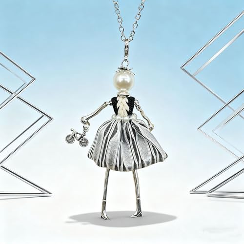 Crystal Paris Doll Necklace for Women, Handmade Cute Dress Long Chain Pendant Necklace Prom Costume Jewelry - style: 08