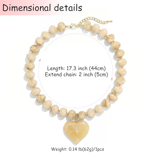 Elegance 11 designs Chunky Heart Necklace for Women, Colorful Acrylic Beaded Statement Puff Heart Necklace, Cute Boho Y2K Choker Necklace for Gift Jewelry - color: Beige