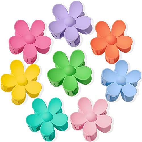 Flower Hair Clips 8PCS, Large Claw Clips for Women Girls Thick Thin Hair, Strong Hold Non slip Big Matte Dasiy Jaw Clamps Hair Accessories 8 Colors - color: Multicolor:Green,Pink,Rose Red,Purple,Yellow,Orange,Blue,Peacock blue