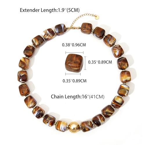 Chunky Beaded Necklace for Women Boho Colorful Statement Choker Necklaces Summer Beach Resin Jewelry Accessories - color: Dark Brown