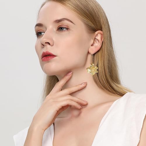 Bohemian Daisy Flower Matte Floral Long Petal Drop Dangle Earrings Layered Tiered for Women Chic Boho Wedding Jewelry - color: Gold