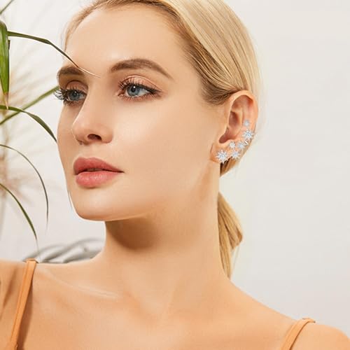 Star Crystal Ear Cuff Earrings for Women Rhinestone Ear Climber Earrings Cubic Zirconia North star Ear Crawler Earrings for Mom Wife - color: Silver