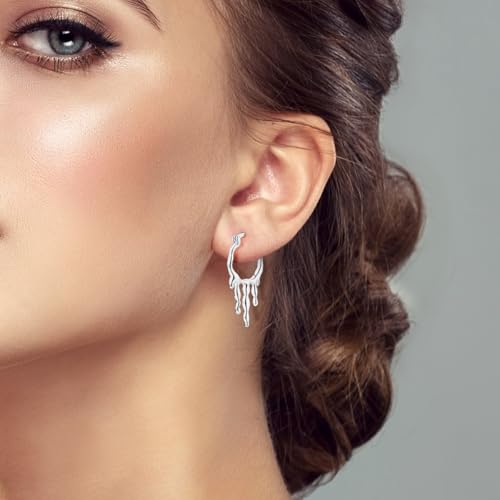 NARMO 925 Sterling Silver Hoop Earrings for Women Hypoallergenic Lightweight Simple Huggie Hoop Earrings Twisted Hoop Earrings Colorful Cubic Zirconia Hoop Earrings Rainbow Hoop Earrings - color: Liquid Droplet