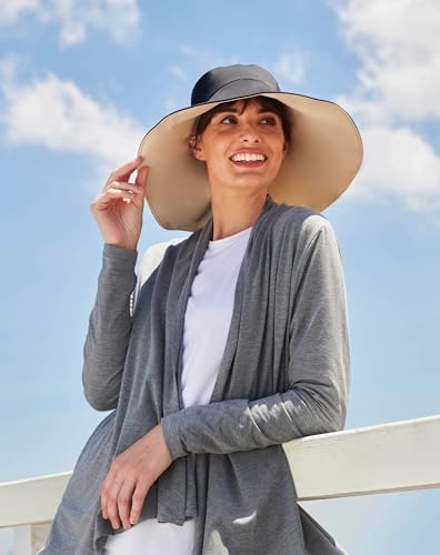 Solbari Ultra Wide Brim Sun Hat UPF 50+ Packable UV Sun Protection Hats with Full Coverage Brim - color: Black / Beige, size: Small-Medium