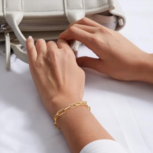 BENEIGE Women Bracelet 14K Gold Plated Paperclip Satellite Bead Ball Oval Cuba Cable Box Chain Daily Charm Layered Link Silver Bracelets Adjustable Jewelry - style: Paperclip Mote Ring