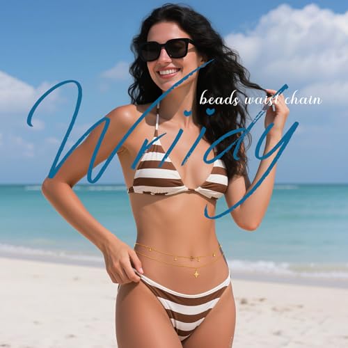 Layered Beads Waist Chain Gold/Silver Sun Belly Chain Bikini Body Chain Women Adjustable Beach Waist Jewelry Accessories - size: Medium, style: Gold Sun