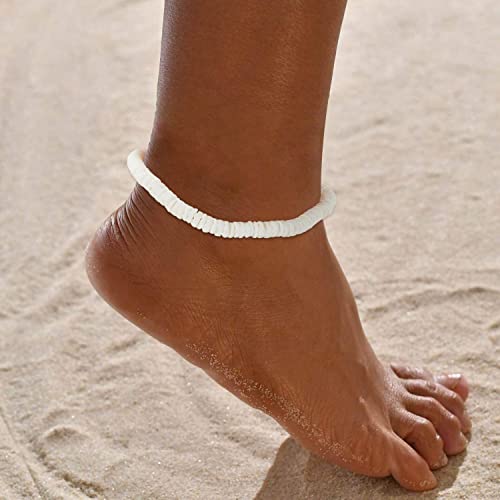 Fesciory Puka Shell Anklet for Women Summer Natural Cowrie Adjustable Ankle Bracelet, Handmade Boho Hawaiian Beach Seashell Jewelry - color: A2:Puka Shell Anklet