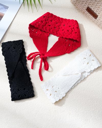 HAIMEIKANG Hippie Hair Bandanas Headbands for Women Boho Headband Knit Hair Bands Floral Head Wrap for Women and Girls(Beige+Red+Black) - color: Beige+Red+Black