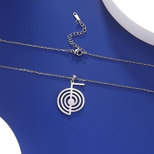 Dreamtimes Cho Ku Rei Reiki Necklace Protection Healing Symbol Yoga Necklace For Women Sacred Geometry Stainless Steel Drop Healing Energy Yoga Power Pendant Necklace Sacred Geometry Amulet - color: SILVER