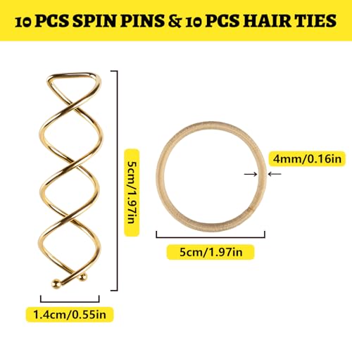 Teenitor 20Pcs Spiral Bobby Pins, Spiral Hair Pins Spin Pins for Hair, Hair Bun Maker, Hair Twist Bobby Pins for Buns Dance Accessories with 10 Hair Ties, Blonde - color: Blonde