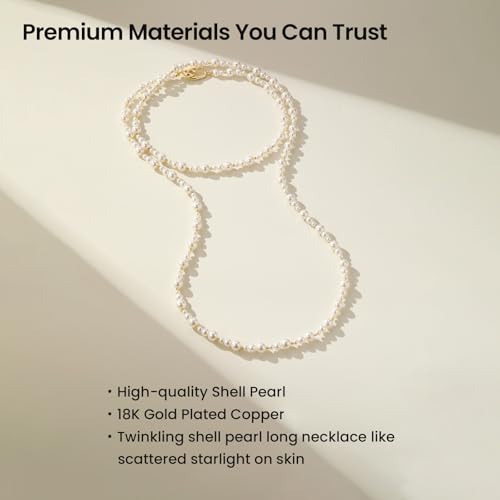 ARSIS 18K Gold Plated Shell Pearl Necklace for Women, 35"/45" Long Dainty Pearl Layering Necklace Beaded Choker, Vintage Boho Strand Necklace Vacation Jewelry Gift for Birthday Anniversary Party - color: 115cm Gold Pearl