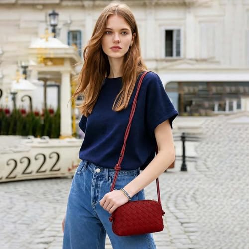ZEDIUH Woven Bag for Women Crossbody Shoulderbag, Small Vegan Leather Purse - color: Burgundy