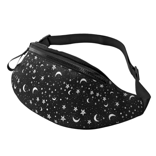 night sky stars moon boho style Fashion casual fanny pack waist bag men women adjustable belt waist bag for travel hiking cycling running festival carnival - color: Black25