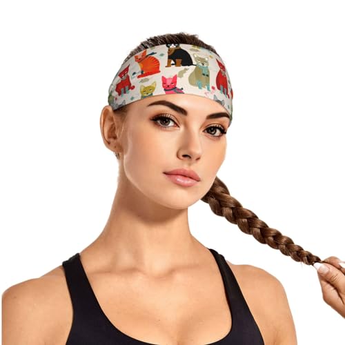 Black and Gold Swirl Liquid Ink Marble Workout Headbands Fashion Sports Sweatbands Yoga Hairbands for Fitness Athletic Non Slip Wicking Headscarf for Men Womens Girls Summer Accessories Elastic Bands - color: Cat Ladies