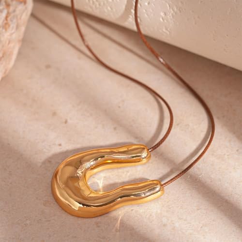 Frodete Statement Necklace for Women Chunky Gold Necklaces Long Pendant Necklace Boho Necklaces Gold Pendant Jewelry Cowboy Chic Style Cowgirl Outfit - color: Z4:Gold U Necklace