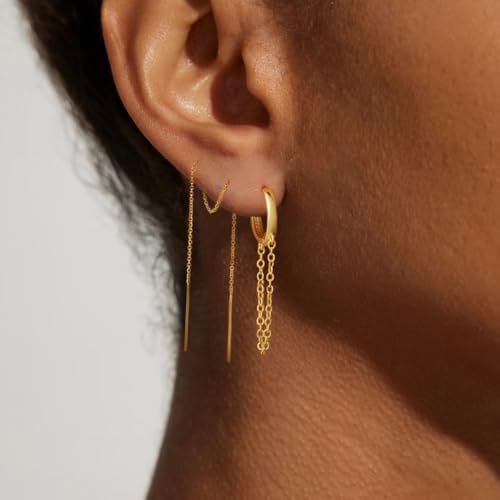 Trendy Zircon Tassel Chain Threader Earrings Set for Women Chain Dangle Earrings Dainty Rhinestone Hoop Earrings Set for Women Stack Jewelry Long Drop Ear Line - color: Gold-one ear-D