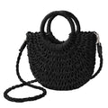Womens Straw Beach Bag Woven Crossbody Shoulder Bags Top Handle Satchel Handbag Purse for Summer - color: Black