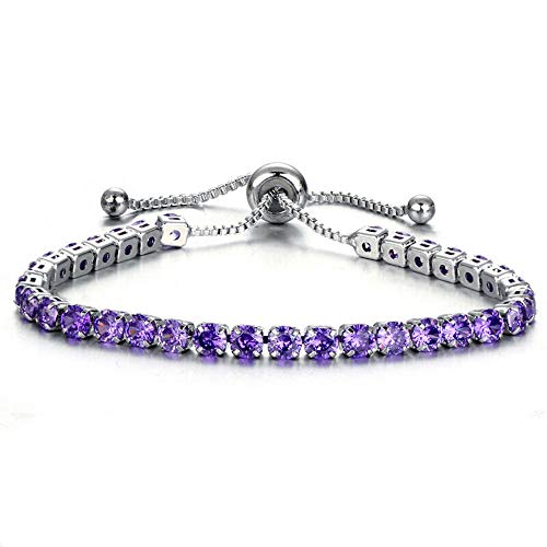 CiNily Adjustable Tennis Bracelets for Women Teen Girls Rainbow Cubic Zirconia Bracelet 14K White Gold Plated Hypoallergenic Slider Bracelet Jewelry Gift - color: Adjustable bracelet-purple