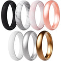ThunderFit Silicone Bridal Rings Set for Women, 5.5mm Wide, 2mm Thick, Wedding Rubber Bands, Variety Multipack 1-12 - color: Pack D: Metallic Khaki Bronze, Pure White, Metallic Rose Gold, Metallic Ice Silver, Rose Marble, White Marble, Charcoal Black, siz
