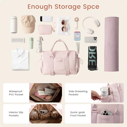 LOVEVOOK Small Gym Bag for Women with Yoga mat Holder, Mini Duffle Bag for Travel with Wet Pocket, Overnight Personal Item Bags, Lightweight Carry on Weekender Duffel for Workout, Dance, Ballet - color: Pink, size: 14.5 inch-Small-2Pcs