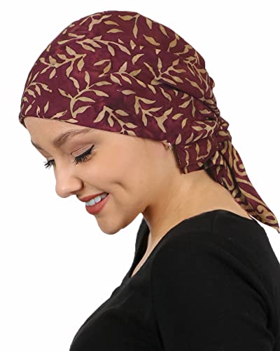 Hats Scarves & More Chemo Scarf Head Scarves for Women Cancer Headwear Headscarf Head Coverings 28 Inch Square Batik - color: Burgundy Leaf